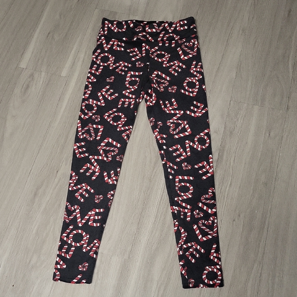 No Boundaries Black Leggings with Red & White Candy Cane Print